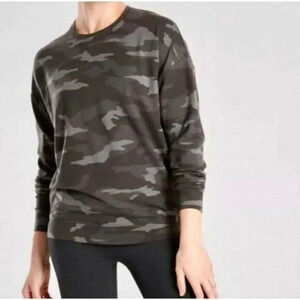 Athleta Studio to Street Gray & Black Camo Crew Neck Pullover Sweatshirt L